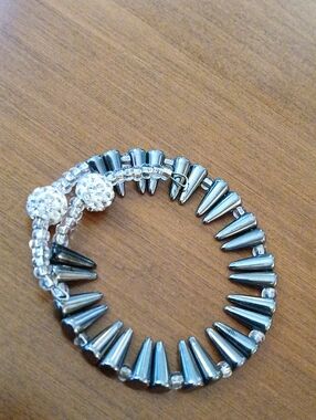 Silver Spike Beaded Stretch Bracelet - Women Jewelry